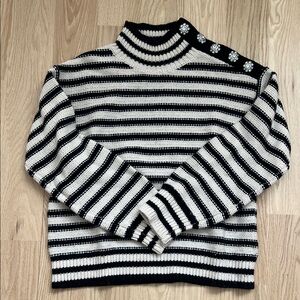 J.Crew Striped Black and White Sweater with jeweled Button Detail